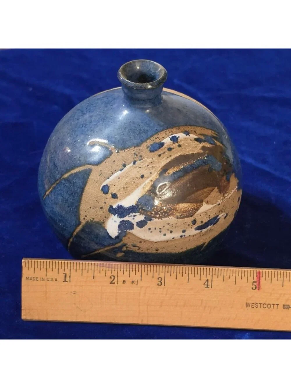 Vintage Bud Wilson Studio Pottery Weed Pot Vase Mid Century Blue Stoneware 5
